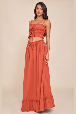 PRETTYLITTLETHING Rust Cheesecloth Maxi Skirt