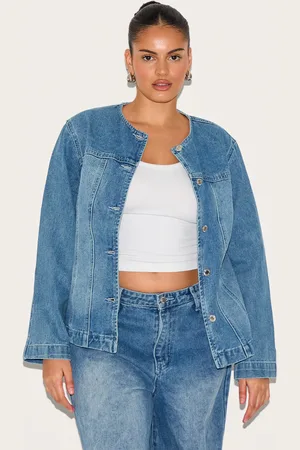 PRETTYLITTLETHING Plus Cinched Round Neck Denim Jacket
