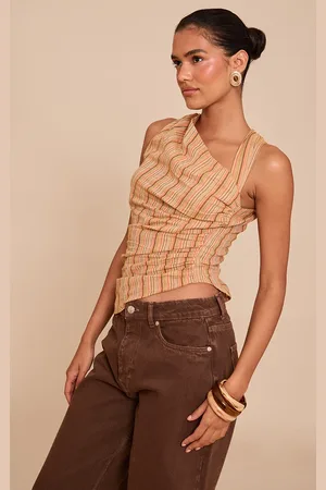 PRETTYLITTLETHING Lightweight Woven Striped Asymmetric Top