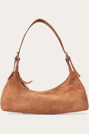 PRETTYLITTLETHING Tan Suede Elongated Curved Shoulder Bag