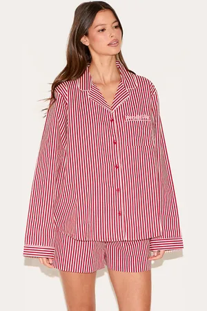 PRETTYLITTLETHING Embroidered Stripe Woven Short Pj Set