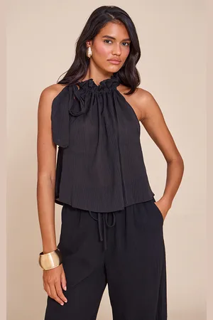 PRETTYLITTLETHING Ruched Tie Neck Top