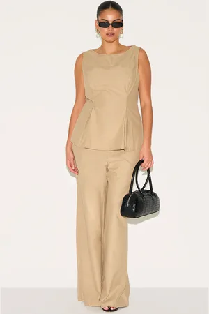 PRETTYLITTLETHING Plus Striped Cotton Wide Leg Trousers