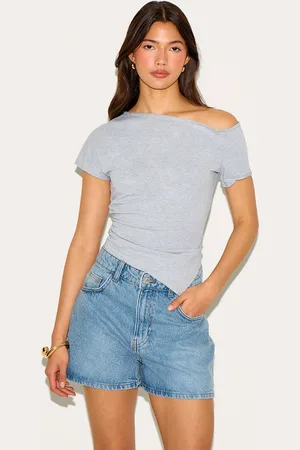PRETTYLITTLETHING Cotton Off Shoulder Drape Longline Top