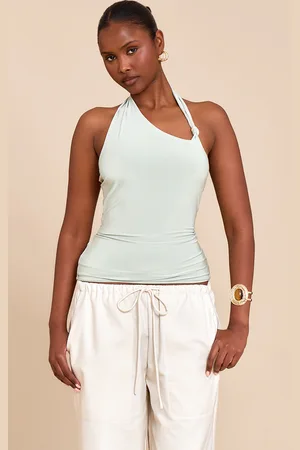 PRETTYLITTLETHING Mint Slinky Halterneck Knot Detail Top