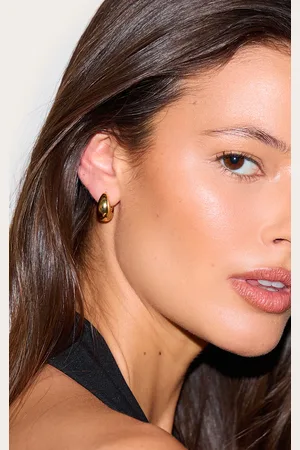 PRETTYLITTLETHING Real Gold Plated Drop Huggie Hoop Earrings
