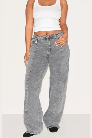 PRETTYLITTLETHING Shape Stretch Denim Highwaisted Seam Detail Wide Leg Jeans
