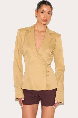PRETTYLITTLETHING Tall Taupe Super Boxy Tie Side Blazer