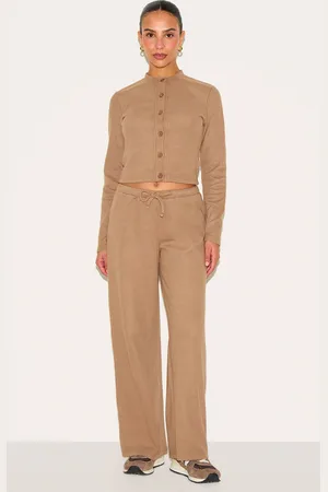 PRETTYLITTLETHING Petite Taupe Super Soft Drawstring Wide Leg Trousers