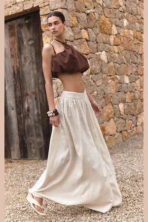 PRETTYLITTLETHING Beige Pleated Linen Look Maxi Skirt
