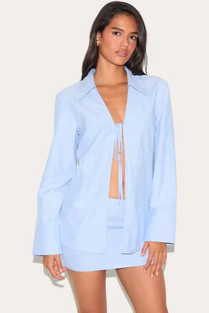 PRETTYLITTLETHING Striped Cotton Longline Tie Front Shirt