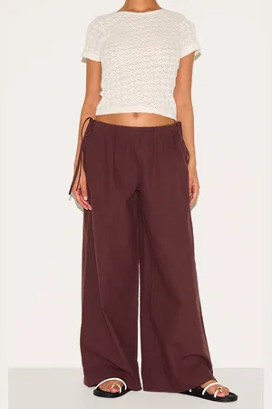 PRETTYLITTLETHING Petite Premium Linen Look Wide Leg Side Tie Detail Trousers