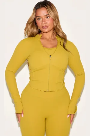 PRETTYLITTLETHING Shape Olive Active Zip Front Seam Detail Jacket