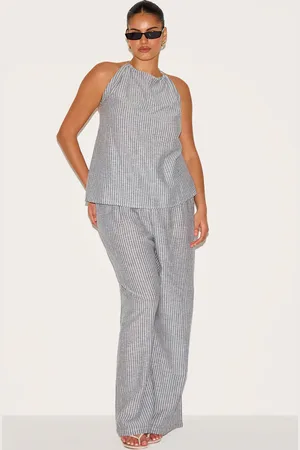 PRETTYLITTLETHING Plus Striped Slouchy Trousers