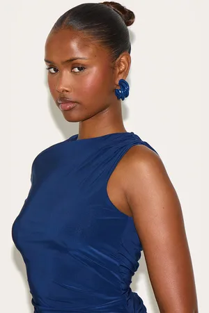 PRETTYLITTLETHING Navy Twist Detail Hoop Earrings