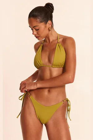 PRETTYLITTLETHING Olive Mini O Ring Tie Side Bikini Bottoms