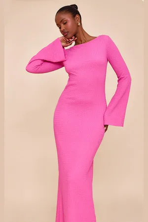 PRETTYLITTLETHING Textured Long Sleeve Maxi Dress