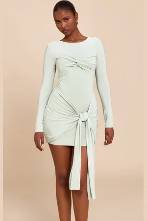 PRETTYLITTLETHING Slinky Long Sleeve Wrap Twist Detail Mini Dress