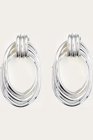 PRETTYLITTLETHING Silver Trippel Ring Hoop Earrings
