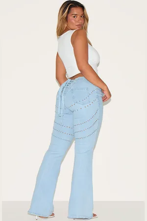 PRETTYLITTLETHING Shape Denim Lace Up Back Flare Jeans