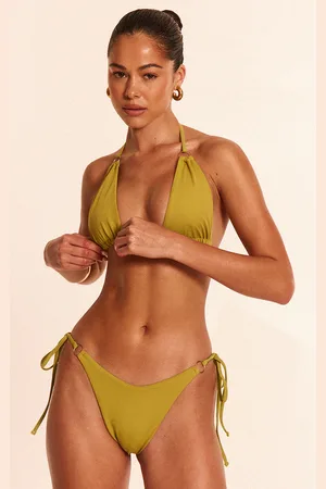 PRETTYLITTLETHING Olive Mini O Ring High Apex Triangle Bikini Top