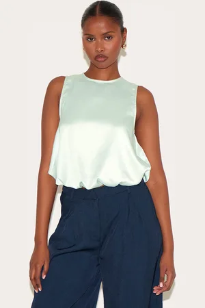 PRETTYLITTLETHING Satin Bubble Hem Top