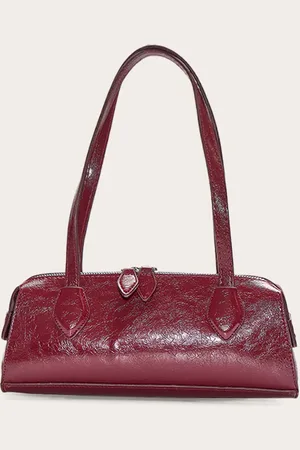 PRETTYLITTLETHING Burgundy Textured Faux Leather Bowler Bag