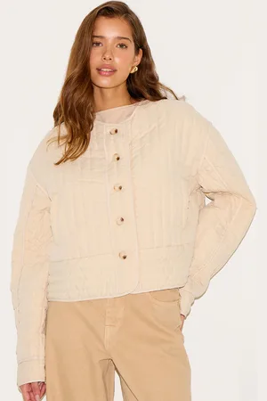 PRETTYLITTLETHING Stone Button Up Round Neck Quilted Jacket