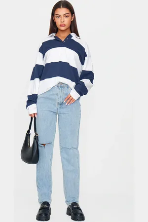 PRETTYLITTLETHING Vintage Slash Knee Long Leg Straight Leg Jeans