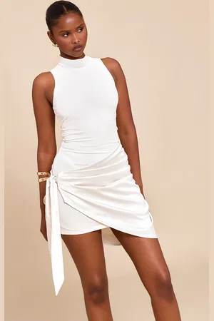 PRETTYLITTLETHING Champagne Satin Draped Ruched Mini Dress