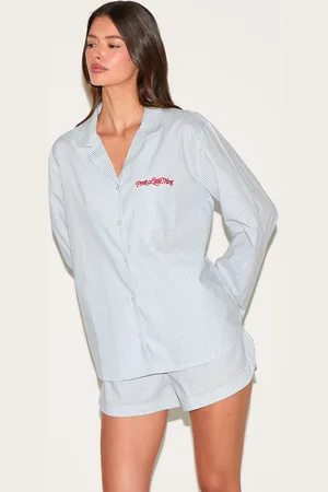 PRETTYLITTLETHING Embroidered Stripe Oversized Shirt and Short PJ Set