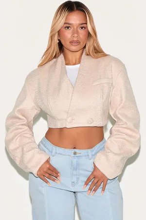 PRETTYLITTLETHING Shape Cream Wool Look Wrap Over Cocoon Sleeve Cropped Jacket
