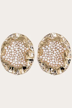 PRETTYLITTLETHING Gold Texture Pearl Centre Statement Earings