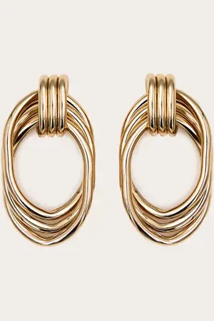 PRETTYLITTLETHING Gold Trippel Ring Hoop Earrings