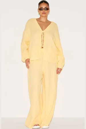 PRETTYLITTLETHING Plus Textured Cheesecloth Wide Leg Trousers