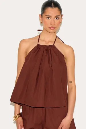 PRETTYLITTLETHING Tall Poplin Low Back Halterneck Top