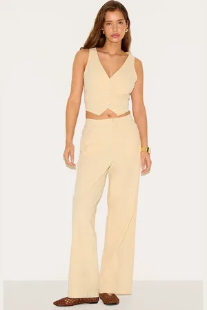 PRETTYLITTLETHING Linen Look Mid Rise Wide Leg Trouser