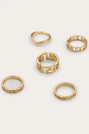 PRETTYLITTLETHING Gold Assorted Cut Out 5 Pack Ring Set