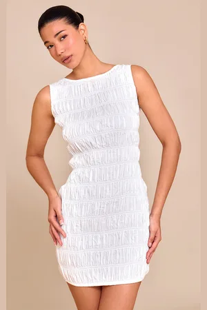 PRETTYLITTLETHING Boat Neck Shirred Bodycon Dress