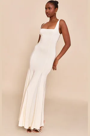 PRETTYLITTLETHING Cream Double Layer Soft Touch Scoop Neck Maxi Dress