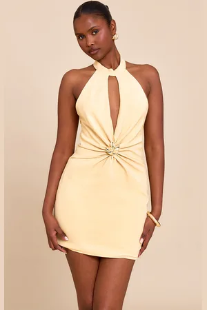 PRETTYLITTLETHING Woven Ruched Cut Out Mini Dress