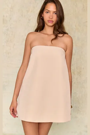 PRETTYLITTLETHING Cream Bandeau A-line Dress