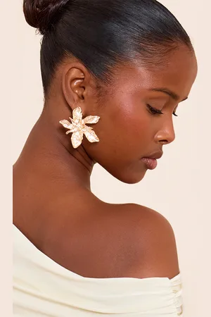 PRETTYLITTLETHING Gold Flower Detail Statement Stud Earrings