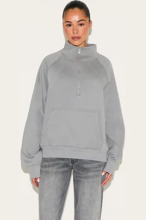 PRETTYLITTLETHING Panel Detail Zip Up Pocket Oversized Sweatshirt