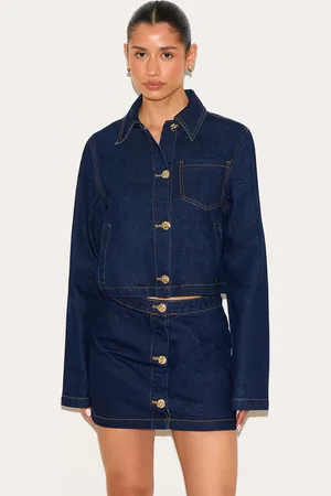 PRETTYLITTLETHING Tall Button Trim Long Sleeve Denim Shirt