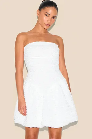 PRETTYLITTLETHING Petite Jacquard Bandeau Puffball Dress
