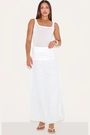 PRETTYLITTLETHING Tall Woven Broidery Ruched Detail Maxi Skirt