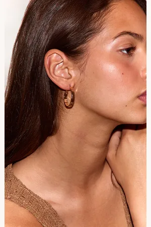 PRETTYLITTLETHING Gold Hammered Medium Hoop Earrings