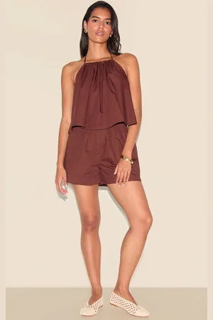 PRETTYLITTLETHING Poplin Low Back Halterneck Top