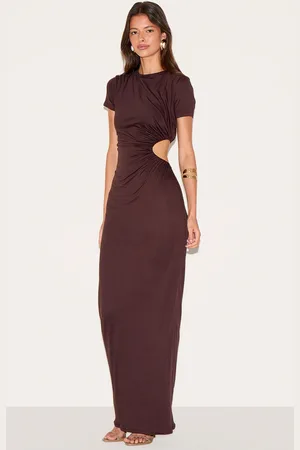 PRETTYLITTLETHING Double Layer Soft Touch Cut Out Ruched Detail Maxi Dress